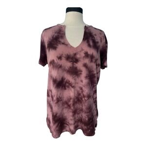 Victoria's Secret Pink Kinder to the Planet VNeck Mauve Tie Dye T Shirt Lrg Boho
